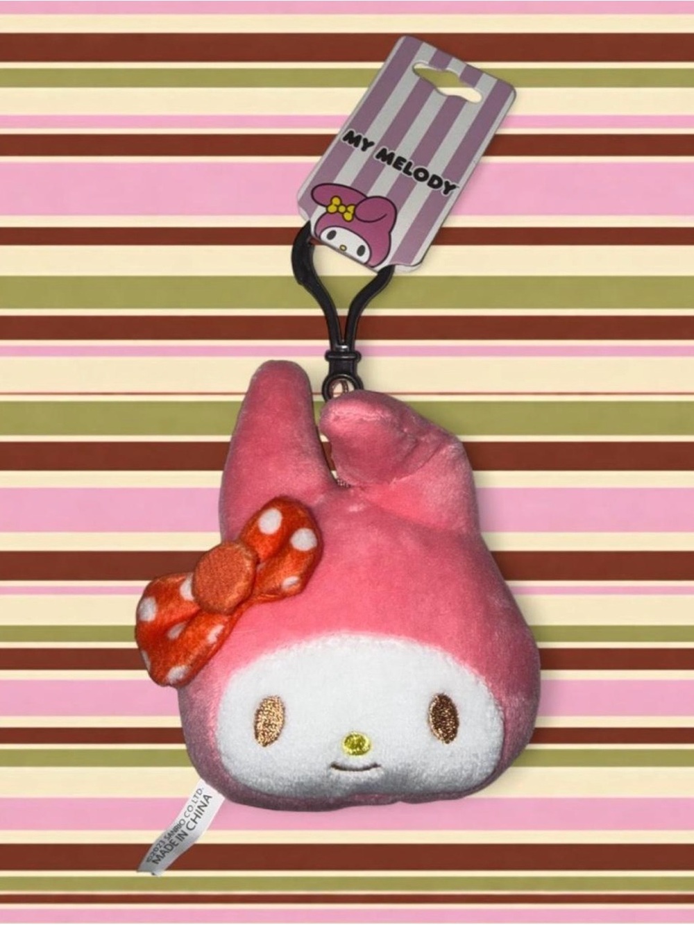 Sanrio My Melody pink plush keychain with polkadot bow #kawaii #sanrio